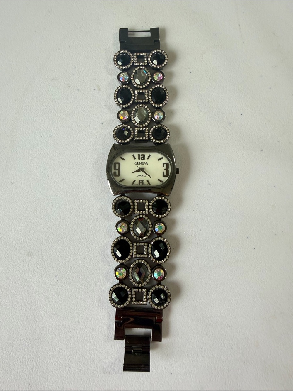 Geneva Black and Iridescent Crystal Bracelet Watch